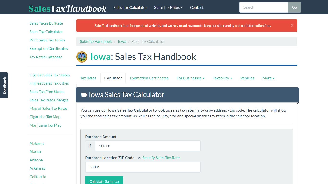 Iowa Sales Tax Calculator - SalesTaxHandbook